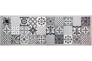 HOMEFACTO:RI Küchenläufer Brücke Läufer Kachel Fliesen Mosaik grau | Anti-Rutsch Waschbar, Größe:ca. 45 x 145 cm, Designs:Mosaik | grau schwarz