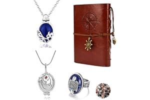 UOYU 24 Stück The Vampire Diar.s Schmuck Set Vintage Leder Schreibheft Notizbuch Daywalking Katherine Sapphire Crystal Anhänger Halsketten Damon's Ring Film Aufkleber
