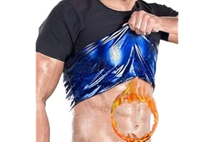 SKYWPOJU Men Sauna T Shirts Sweat Sauna Suit Body Shaper Sweat Vest Heat Trapping Tank Tops Waist Trainer Slimming Weight Loss Workout Suit Neoprene Training Jackets Clothes Exercise Fitness Short Sleeve