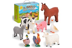 Learning Minds Set of 8 Jumbo Farm Animal Figures - Farm Animals For 1, 2, 3 Year Olds - Toy Animals For Kids Age 18 Months Plus - Toys For 1 Year Old Boys