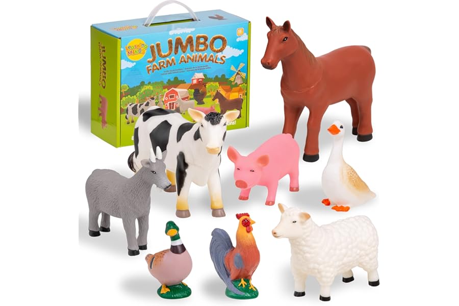 Learning Minds Set of 8 Jumbo Farm Animal Figures - Farm Animals For 1, 2, 3 Year Olds - Toy Animals For Kids Age 18 Months Plus - Toys For 1 Year Old Boys
