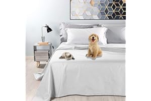 Byour3 - Colcha Impermeable De Algodón Mixto para Cama De Matrimonio Tela Decorativa Antimanchas Lavable Resistente Manta Antipelo Animales Gatos Perros Arañazos (Blanco Puro, 260 x 300 - Cama 180)