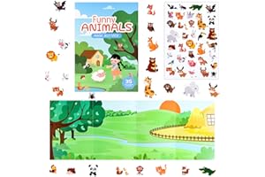 ASTARON Libro di adesivi con animali per bambini piccoli, adesivi riutilizzabili impermeabili del mondo degli animali, attività in aereo, giocattoli da viaggio per bambini