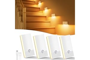 Swoieltr Luce Notturna con Sensore di Moviment, 4 Pezzi Ricaricabile Luce Notturna a Led ON/OFF/AUTO Modalità, 2700K Bianco Caldo Luce Bambini per Scale Corridoio Camera da Letto Soggiorno