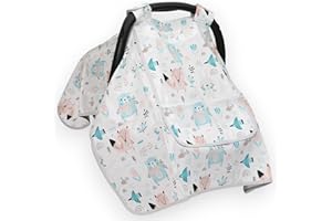 OLO BABY Baby and Toddler Car Seat Canopy, Infant Car Seat Sun Shade (Fox & Bunny/Blue)