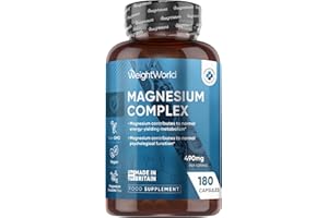 WEIGHTWORLD Magnesium Glycinate 4-in-1 Complex | 180 Capsules | 400mg Elemental Magnesium | 3 Months Supply | With Citrate, Bisglycinate, Taurate & Malate | Added L-Leucine 90mg | Vegan & Non-GMO | Made in the UK
