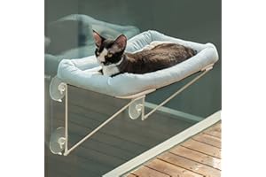 MEWOOFUN Hamaca plegable para ventana de gatos, 52 x 30 cm, de metal, Hamaca para ventana de gato con cama para mascotas para gatos, soporta hasta 18 kg, azul