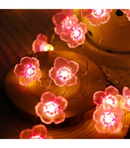 Auting Catena luminosa a LED con fiori di ciliegio, 2 m ghirlanda di fiori con 20 luci a LED con funzione temporizzazione, catena di luci primaverili per interni, giardini, terrazze, 1 pezzo