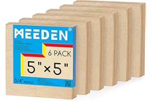 MEEDEN Tablero de lienzo de madera sin acabar: 3/4 pulgadas de profundidad, 5 x 5 pulgadas, paquete de 6 paneles de madera en blanco para pintar