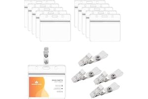 BAMZOK 50 Stück Ausweishülle mit Clip Namensschilder für Kleidung Clip Kartenhüllen Transparent Ausweishalter Namenschilderhülle mit 50 Clips Wasserdicht PVC Id Card Badge Holder für Ausweis ID Karte