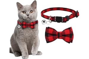 ASVIN Collare per Gatti,papillon gatto,Collare per gatti con fiocco e campanello,morbido e confortevole regolabile Collari per Gatti (S, Nero rosso)