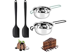 ZEPPHI Wasserbad Schmelzschale, Schmelztopf 480ml & 600ml, Schokoladen Schmelztiegel Edelstahl 304, mit Silikon Spatel für Schokolade Zucker Butter Käse Karamell Kerz, 2 Stück