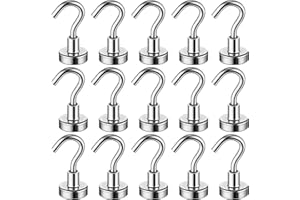 WT Wisdom Together 15 Stück Magnethaken, 8kg+ Stark Neodym magnetische haken für Gadgets, Magnete mit Haken für Grill, Gadgets, Küche, Badezimmer, Handtuch