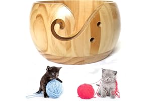 DHER GroßE Wollschale Holz Garn Schale Strick Wollholzschale,GehäKelte Wollschale,Holzwolleschale,Textilgarn-Aufbewahrungsschale Holzschale Gestrickter Woll-Aufbewahrungskorb Holzgarnschale