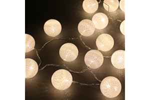 DOTBUY-SHOP Guirlande lumineuse LED, DOTBUY Intérieur Pile Lumiere Décoration Chambre Enfant Boules Coton Batterie Chaîne Pour Maison Valentin Noël Fêtes Mariage (3.3m / 20 Boule lumière, White)
