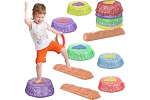 Hitish Light Up Stepping Stones Kids - 8PCS Non-Slip Stackable Sensory Toys for Toddlers Ages 3-5 - Garden Game Obstacle Course Coordination Balance Beams Board for Outdoor Indoor