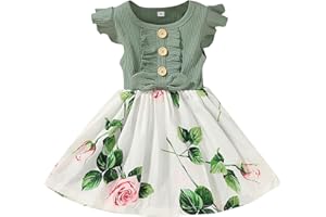 Routefuture Enfant en Bas âge Bébé Filles Robe à Volants à Manche Courte Bowknot Robes Décontractées d'été Petite Filles Vêtements Tenues Printemps été Jupe 1-5 Ans