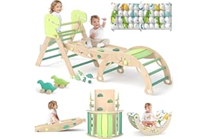 LEWGEE Montessori Indoor Spielset:9-in-1 Klettergerüst,Indoor Kletterdreieck, Kletterbogen mit Kissen,und Rutsche für Kinder,Indoor Spielplatz 1-3 Jahre