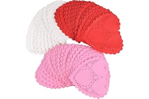Fogcosy 154 Pcs Heart Shaped Paper Doilies, Red, White, Pink; 4 Inch; Valentine's Day Decorations, Crafting, Party Favors