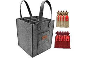 Heavyoff Flaschentasche Filz 9 Flaschen Tragetasche mit Trennwänden Einkaufstasche für Piknik Reise Party