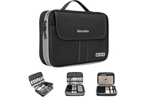 Gocokia Double Layers Large Capacity Travel Electronic Accessories Organizer Bag, 2 Front Pockets Travel Gadget Carry Case, Perfect Size Fit for iPad,iPhone,Cables,Power Bank,Tablet(10.2’’)-Black