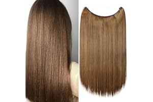 SEGO Extension Fil Invisible Cheveux Transparent Lisse Raide Synthetique Postiche Meche Longue [Un Fil Adjustable] - 50 cm Chatain Foncé + Blond Sandy