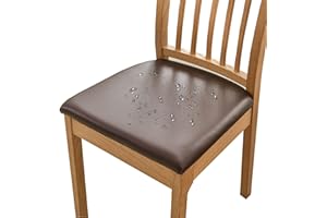 ‎HOMECOVER HOMECOVER Esszimmerstuhl Sitzbezüge 4er Set Wasserdicht Stuhlbezug, PU Leather Stuhlbezug Sitzfläche Abnehmbar Stretch Esszimmerstuhl Sitzbezüge Für Esszimmerstühle-4er Set-braun