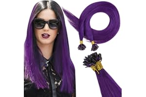 RUNATURE Extensiones Queratina Pelo Natural Morado 25s 35cm 20g Extensiones Keratina Pelo Natural Liso #Purple