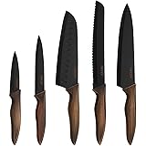 hecef 5 Pezzi Set Coltelli da Cucina Professionali, Coltello Chef in Acciaio Inox, 5 Pezzi Foderi per Coltelli - Serie Retrò