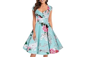 Bbonlinedress Robe Femme de Cocktail Vintage Rockabilly Robe plissée au Genou sans Manches col carré Rétro