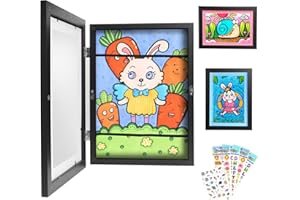 TaoAcc Marco Para Dibujos Niños, Marco Dibujos Infantiles Apertura Frontal A4, Marco de Madera Exhibición y Almacenamiento de Obras de Arte, Tiene Capacidad para 150 Fotos (Negro)