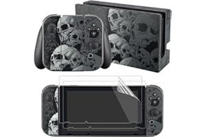 eXtremeRate Autocollant pour Nintendo Switch Manette,Sticker Skin pour Switch Console & Joycon & Dock avec 2 Protection d'Écran-Crânes