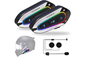 VCOROS Interfono Moto VR2 Plus,Interfono Casco Sistema di Comunicazione per 2 Persone Entro 500m,Impermeabile IP56,Auricolare Casco Moto Supporto Chiamata Vocale Controllo Musica (2Pack Hard Mic)