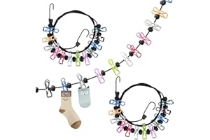 ZARADU 2 x kempingowa linka do suszenia prania, elastyczna, wysuwana linka do prania z 12 klamerkami i 13 sztukami wybrzuszeń, na podróż, urlop, kemping, do mieszkania (180 – 360 cm)