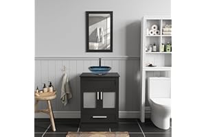 ZealWe Badmöbel Set mit Waschbecken, Waschtisch mit Unterschrank 60 cm & Spiegel, Waschplatz Waschbeckenunterschrank mit Aufsatzwaschbecken 47cm, Badezimmerschrank für Gäste-WC, Modern Blau