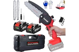 FIUTAZGE Mini Kettensäge mit Akku 6 Zoll, Akku Kettensäge mit 2 4.0Ah Akku und Ladegerät, 21V Tragbare Einhand Kettensäge Astsägen, für Gartenbaum Beschneiden (Rot)