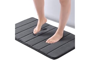 ROSMARUS Memory Foam Bath Mat 50x80cm, Water Absorbent Shower Mat, Thick Bath Rug for Bathroom Non Slip with PVC Backing, Ultra Soft Bathroom Rugs for Bathroom Floor & Tub, Charcoal Grey