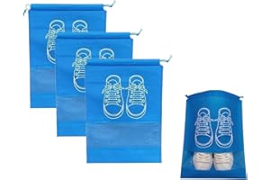 YiXuTag 3 pièces Sacs à Chaussures de Voyage,Organisateur de Chaussures Antipoussière Imperméable,Housse Chaussures Sacs Portable à Chaussures avec Cordon de Serrage(bleu)