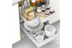 HASA zone Pack de 3 Cajones Extraibles para Cocina, 3 Tamaños de Cajon Telescopico Adhesivo, Organizador Cocina con Película Nanoadhesiva, para Cocina, Despensa y Baño, Blanco