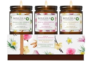 ‎BOTANICA BY AIR WICK Botanica by Air Wick Duftkerzen Geschenkset – 3 verschiedene Düfte – Bis zu 40 Stunden pro Kerze - 3 x Kerze im Glas – In schöner Geschenkbox - mit natürlichen Inhaltsstoffen