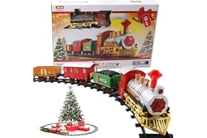 Train Electrique Noel,Train Jouet pour Enfants Train de Noël à Piles avec Rails, Lumières & Sons - Décoration Sapin de Noël & Cadeau pour Enfants