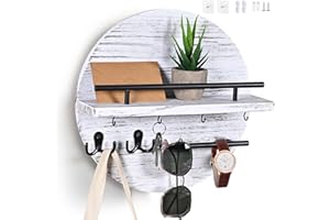 DXIUNOVE Portachiavi Muro,Legno Porta Chiavi Da Muro Per Casa,Portachiavi Da Parete Stile Rustico,Orbicolare Portachiavi Casaadatto Per Camere Da Letto, Corridoi, Cucine E Uffici (bianco chiaro)