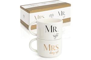 WeddingTree Grès porcellanato Set di 2 tazze MR Right MRS Always Right - Regalo di nozze per sposi - per coppie - matrimoni fidanzamenti - per partner