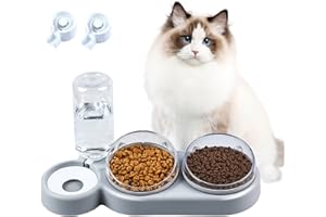 auvstar Katzennapf,Futternapf Katze,Fressnapf Katze 3 in 1 Katzen Napfset,rutschfeste Katzennapf Erhöht mit Automatischem Wasserspender für Kleine und Mittelgroße Hunde und Katzen (grau)