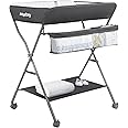 Maydolly Baby Changing Table with Wheels, Portable Adjustable Height Folding Diaper Station with Nursery Organizer & Storage Rack for Newborn Baby and Infant(Darkgrey)