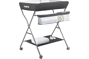 Maydolly Baby Changing Table with Wheels, Portable Adjustable Height Folding Diaper Station with Nursery Organizer & Storage Rack for Newborn Baby and Infant(Darkgrey)