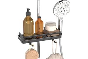 GOOPOOL Duschablage ohne Bohren Duschregal für Duschstange Dusche Caddy ohne Bohren Aufhängen Dusche Regale Halterungen Passend für [18mm-25mm] Schiene Kunststoff 1 Stück Schwarz GO