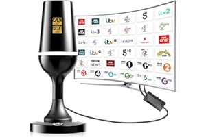 DGUPSP TV Aerial, Freeview Indoor TV Aerial with 560+ Miles Range 360° Reception, TV Antenna Indoor with Signal Booster & Magnetic Support Base, Support 4K 1080P VHF/UHF/DAB Radio and All TV