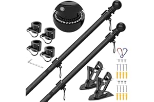 ZMTECH Mât De Drapeau, Mât De Drapeau De 180 Cm avec Support pour Drapeau, Kit De Mât De Drapeau pour Maison, Jardin, Résidentiel Ou Commercial (sans Drapeau, Lot De 2, Noir)