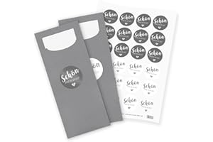 ‎ITENGA itenga 24x Bestecktaschen GRAU Schön dass du da bist grau Pochetten inkl. Serviette und Sticker Aufkleber Tischdeko Einweggeschirr